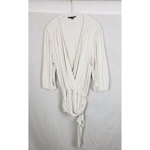 Lauren Ralph Lauren‎ Blouse Top 1X Ivory Wrap Belted Stretch Casual Classy Work